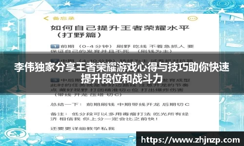 李伟独家分享王者荣耀游戏心得与技巧助你快速提升段位和战斗力